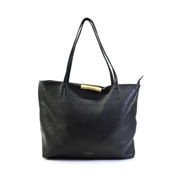 Ted Baker Womens Bovine Leather Zipped Metal Accent Shoulder Tote Handbag Black - Picture 3 of 10